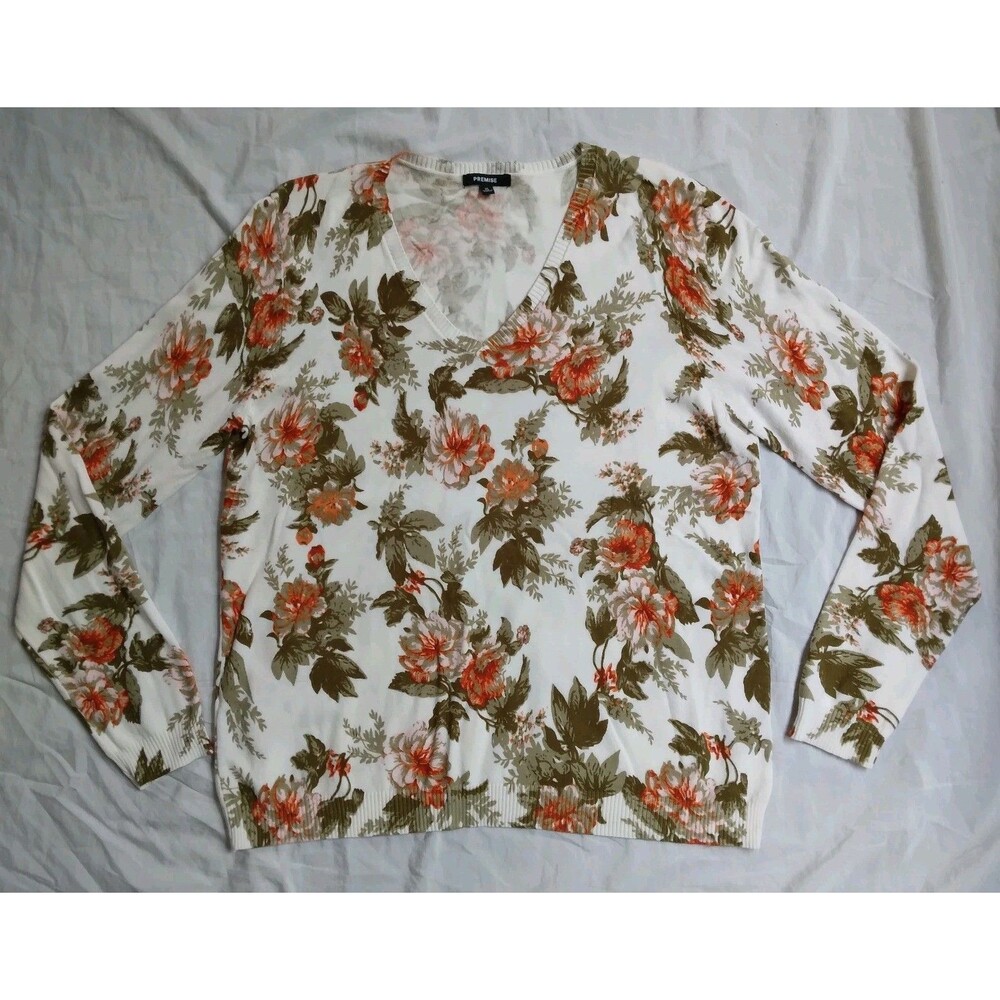 Premise Floral Sweater Lightweight Vneck Cottagecore Peasant Women's Size XL